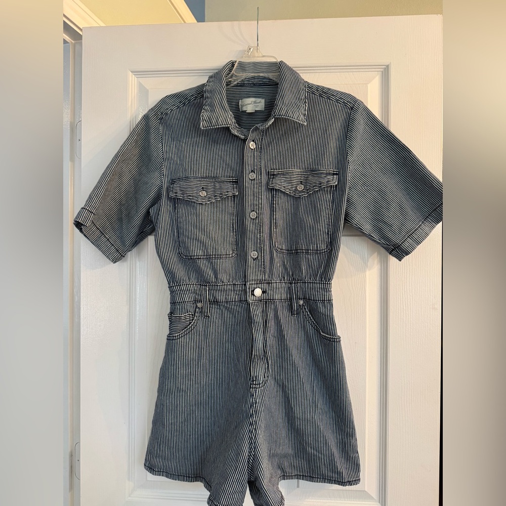 Universal Thread Navy Railroad Striped Denim Jump… - image 1